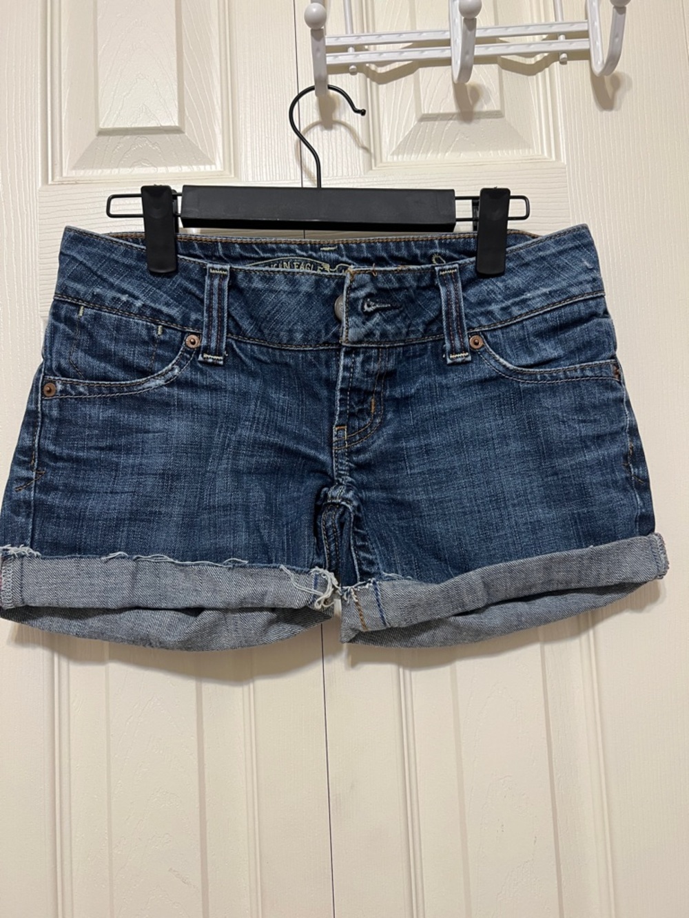 Never worn , American Eagle Outfitters Dark Blue Rolled-Hem Denim Shorts